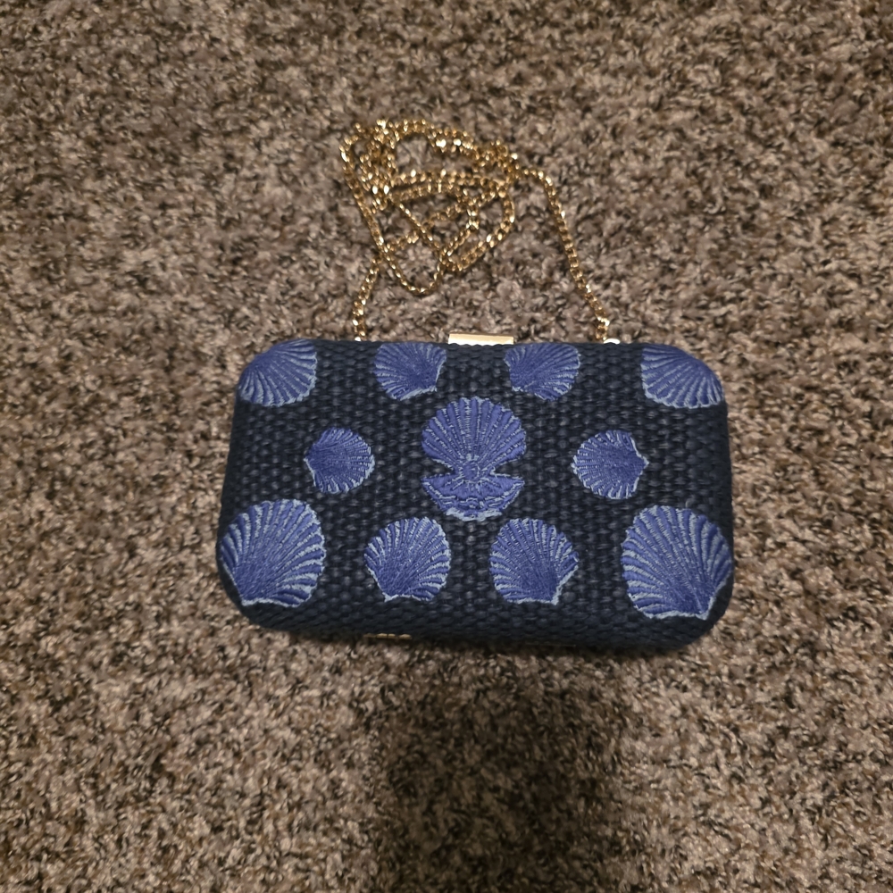 Navy Blue Shell Pattern Clutch